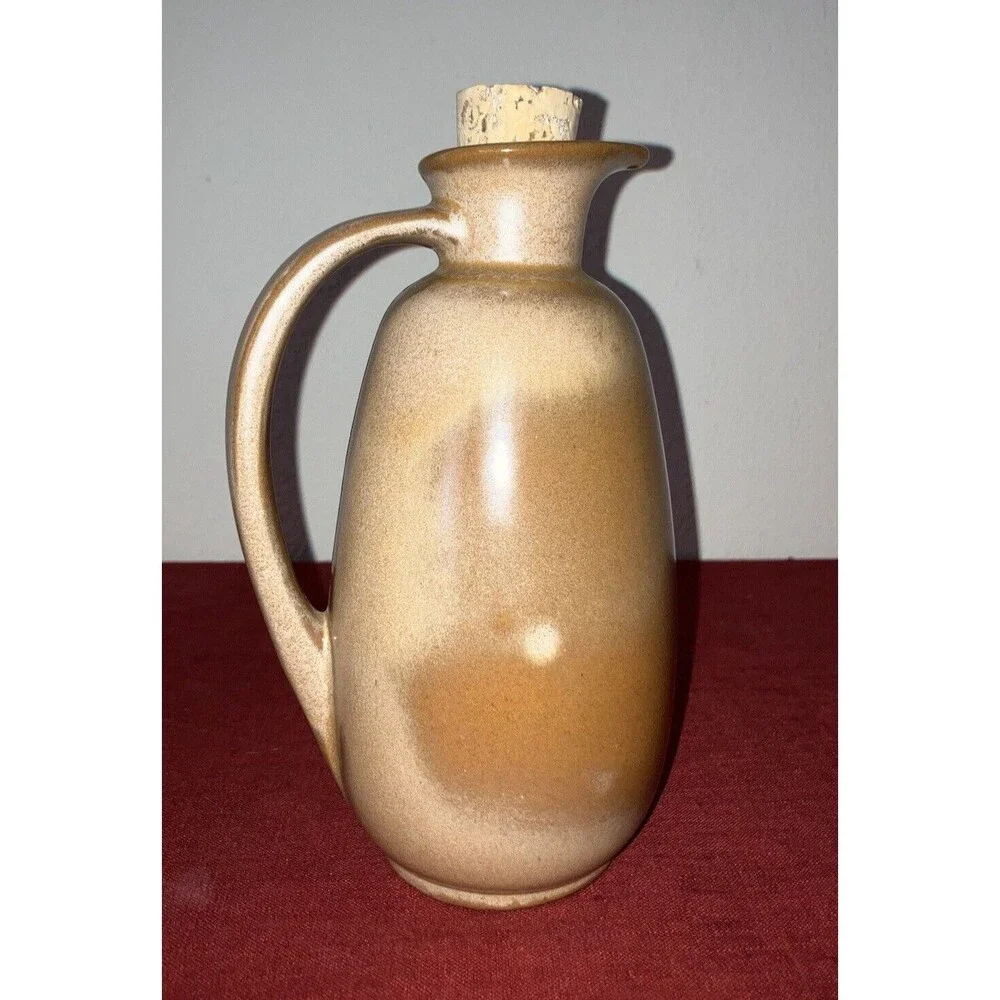 Vintage '50s Frankoma Plainsman Pitcher/Jug with Cork #835 Brown Glossy 8